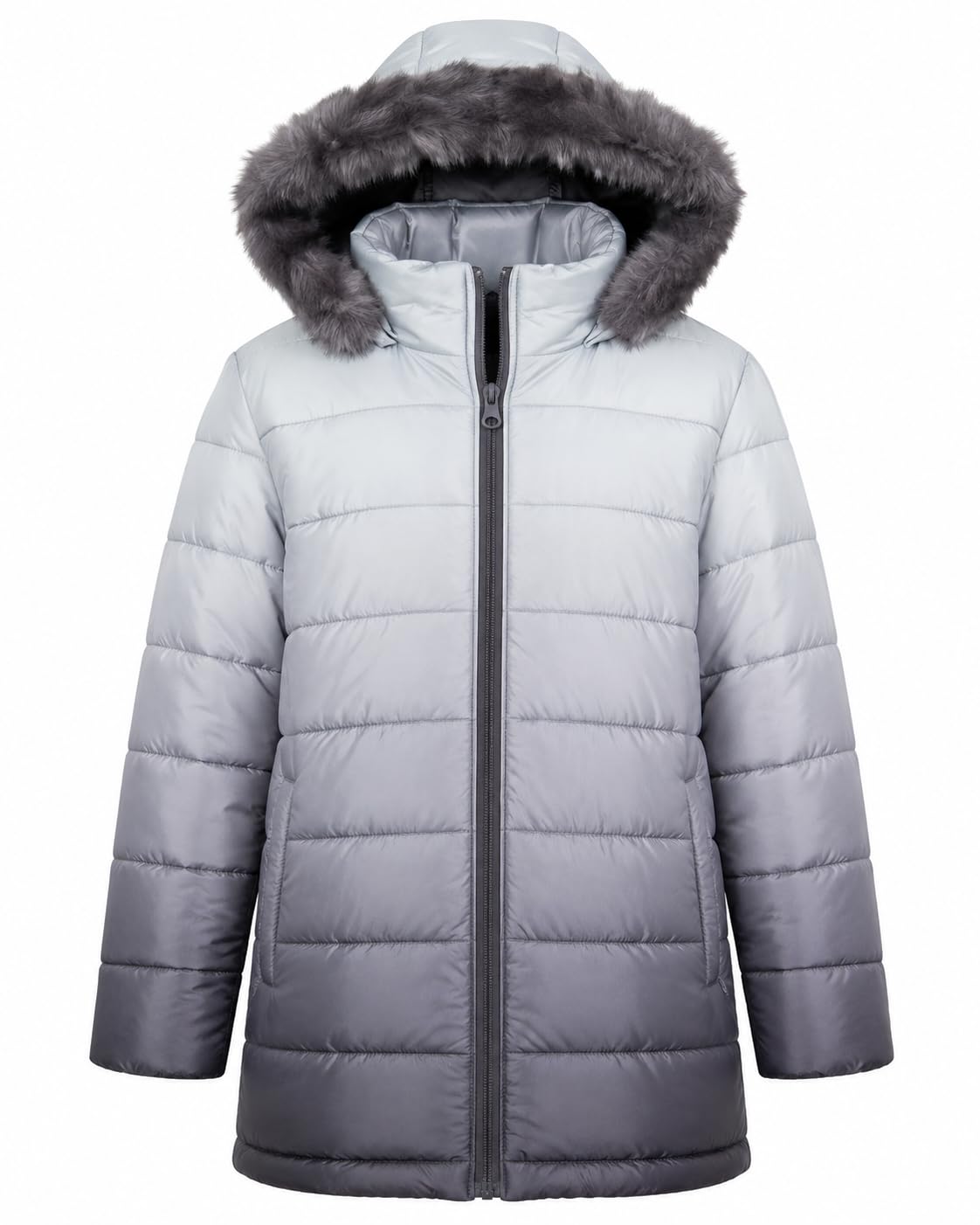 A2Z 4 Kids Bambine Piumino Giacca Pelliccia sintetica Con cappuccio Bicolore 3D Degradé Moda Elegante Scolastica Giacche Scollo alto A Trapuntato Imbottito Cappotti Età 5-13 Anni