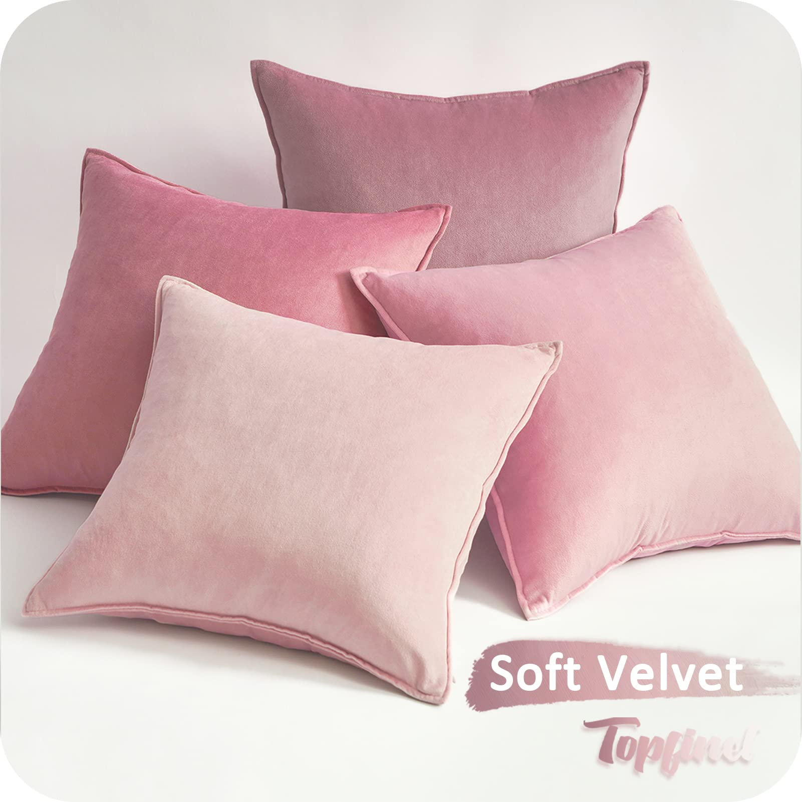 Topfinel Federe Cuscini in Velluto per Divano Rosa 40x40 Set 4 Pezzi Copricuscini Quadrati Elegante Decorativa per Salotto Moderno Cuscino Cerniera Invisibile per Camera da Letto