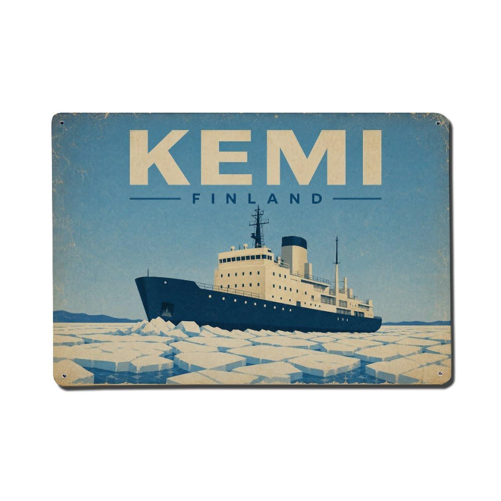 Vintage Travel Finland Kemi Metal Tin Sign