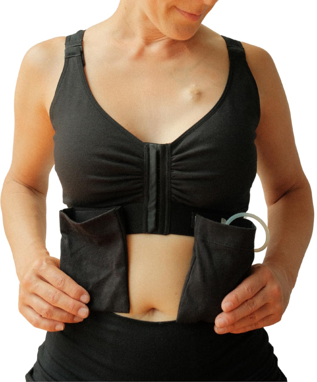 AnaOno Pocketed Post-Surgery Bra - Front Closure Bras for Women W/Removable Drain Pockets - Light Compression Mastectomy Bras