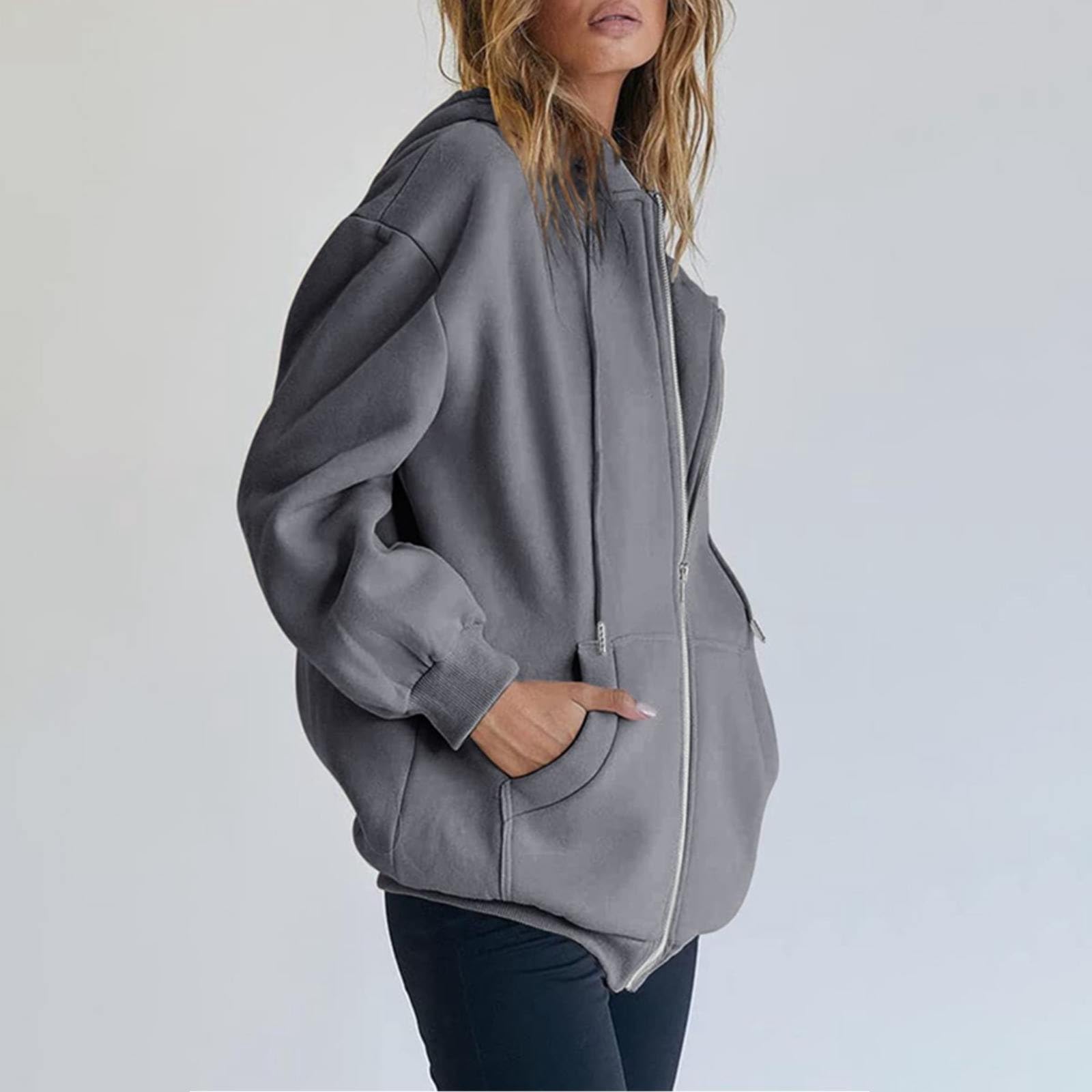 Générique Sweat Zippé Femme Grande Taille, Veste Sport Femme Capuche Sweatshirt Mi Saison Hoodie Automne Manteau Décontracté Manteaux Polyvalent Veste Leger Vêtements Uni Survêtement Avec Poche Sweat