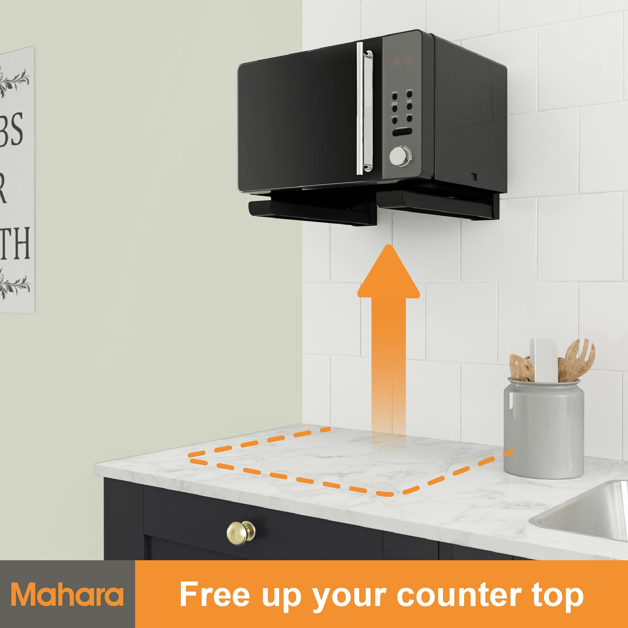 Mahara Soporte de Pared para Microndas, Produndidad Ajustable (287 - 450mm), Peso maximo 45 KG, Negro