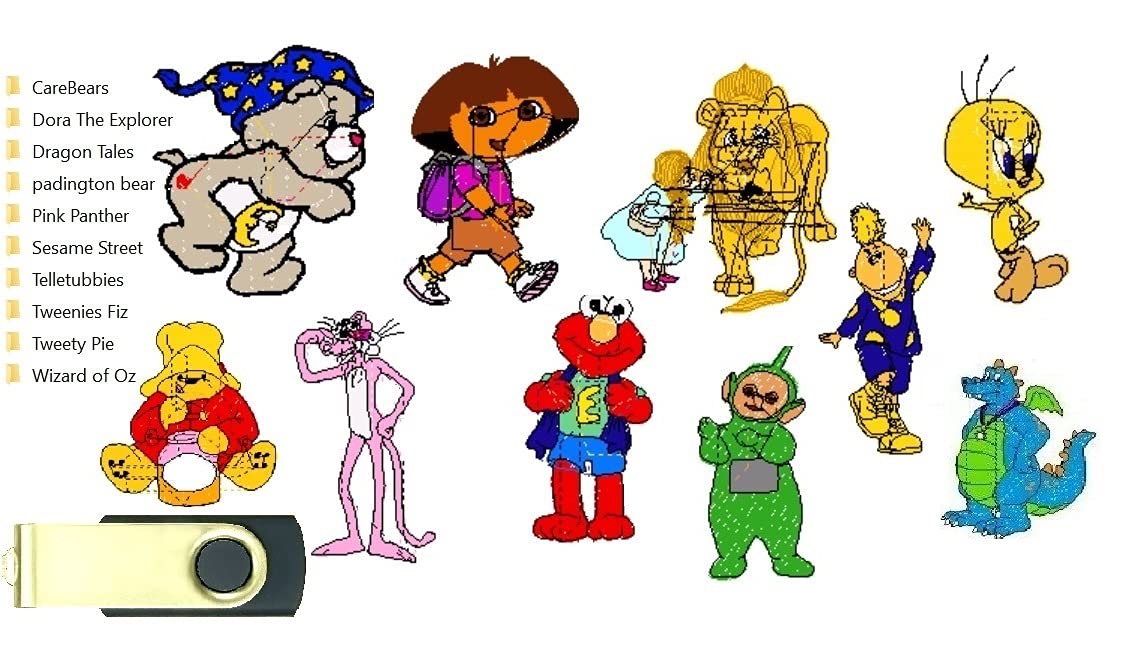 Embroidery TV Kids Cartoon Character Designs 262 Files USB PES Format for Brother Machines