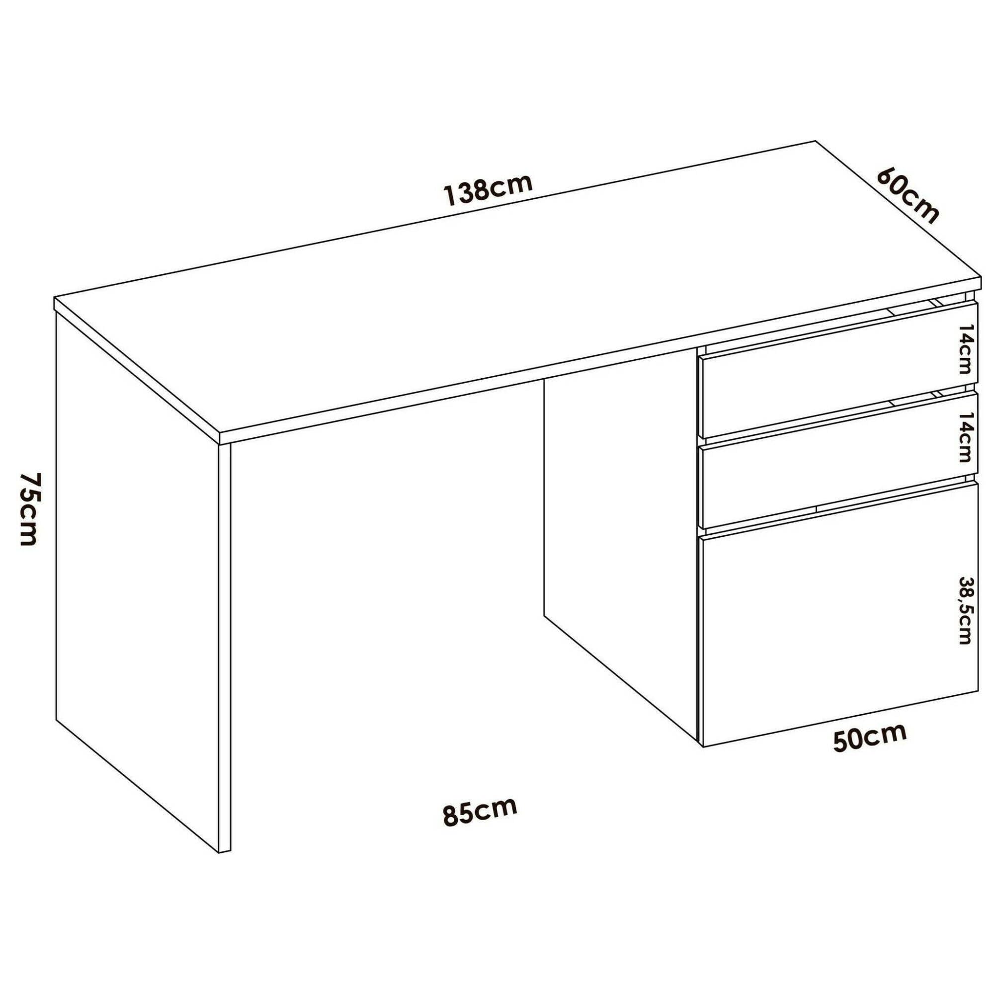 Dmora - Scrivania Lagoni, Scrittoio multiuso da ufficio o cameretta, Tavolo da studio lineare con 2 cassetti e 1 anta, 139x60h75 cm, Bianco