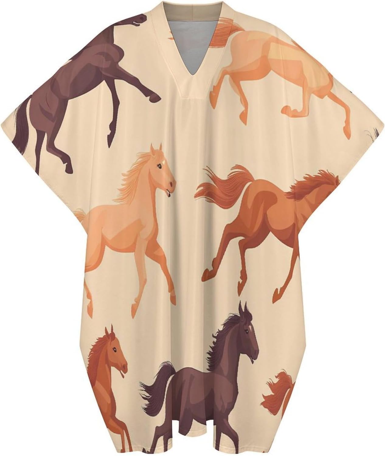 Racing Horses Horseraces Men's Kaftan Thobe V-Neck Long Gown Loose Robe