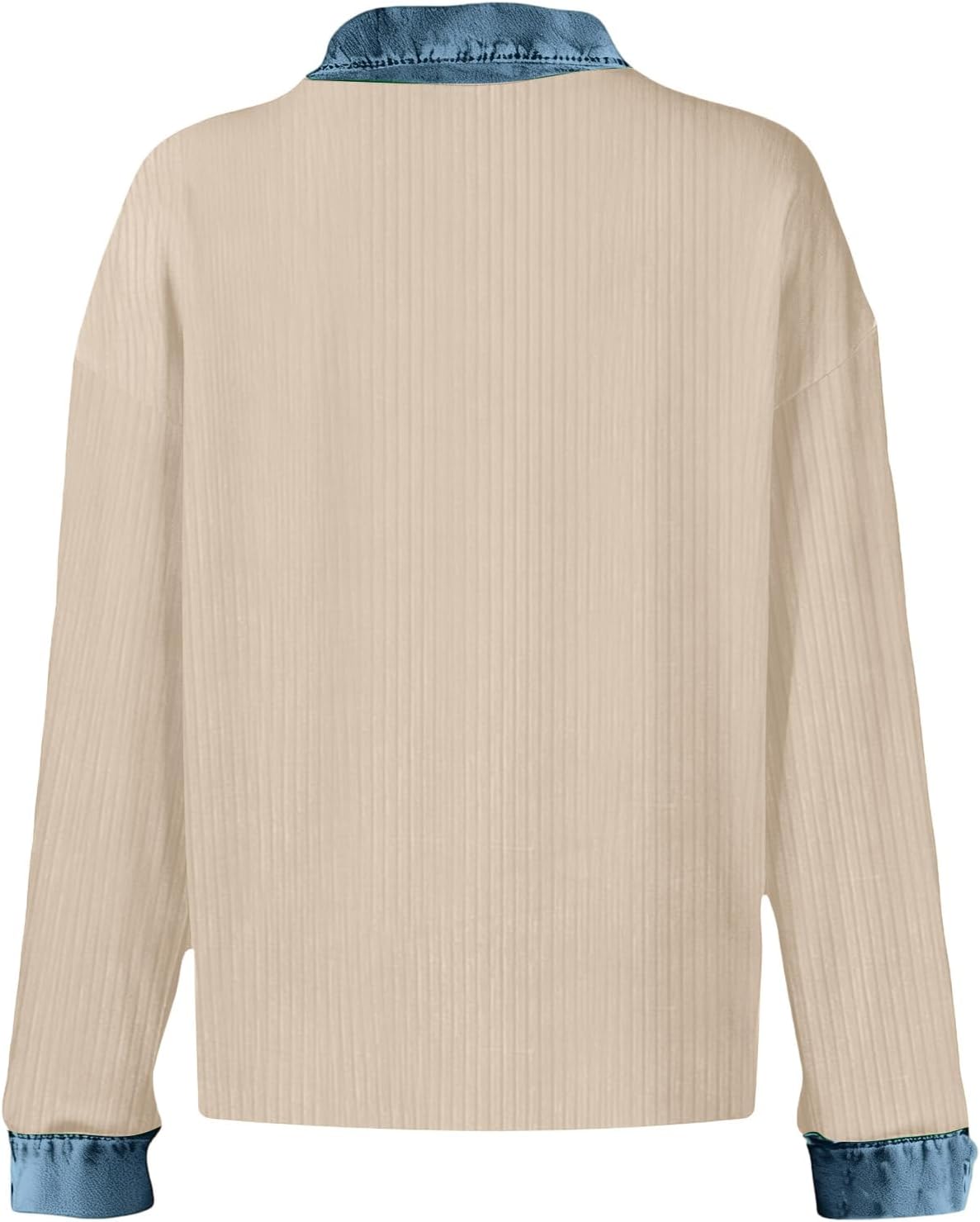 Sweater with Denim Collar Lapel V Neck Buttons Casual Long Sleeve Knit Loose Pullover Spring Clothing Vintage Outfits