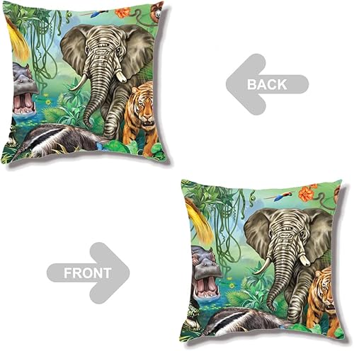 Miniatura 4 de Fundas de almohada de tigre de dibujos animados, cocodrilo, hipopótamo, elefante, fundas de almohada de safari africano, fundas de almohada de