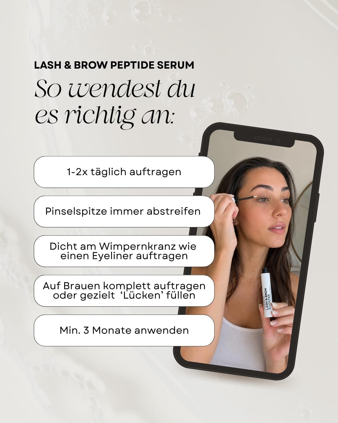 Lash & Brow Peptide Siero per ciglia e sopracciglia, senza ormoni, con complesso di 4 peptidi, ciglia e sopracciglia più lunghe, più dense e più forti, senza prostaglandine, prodotto in