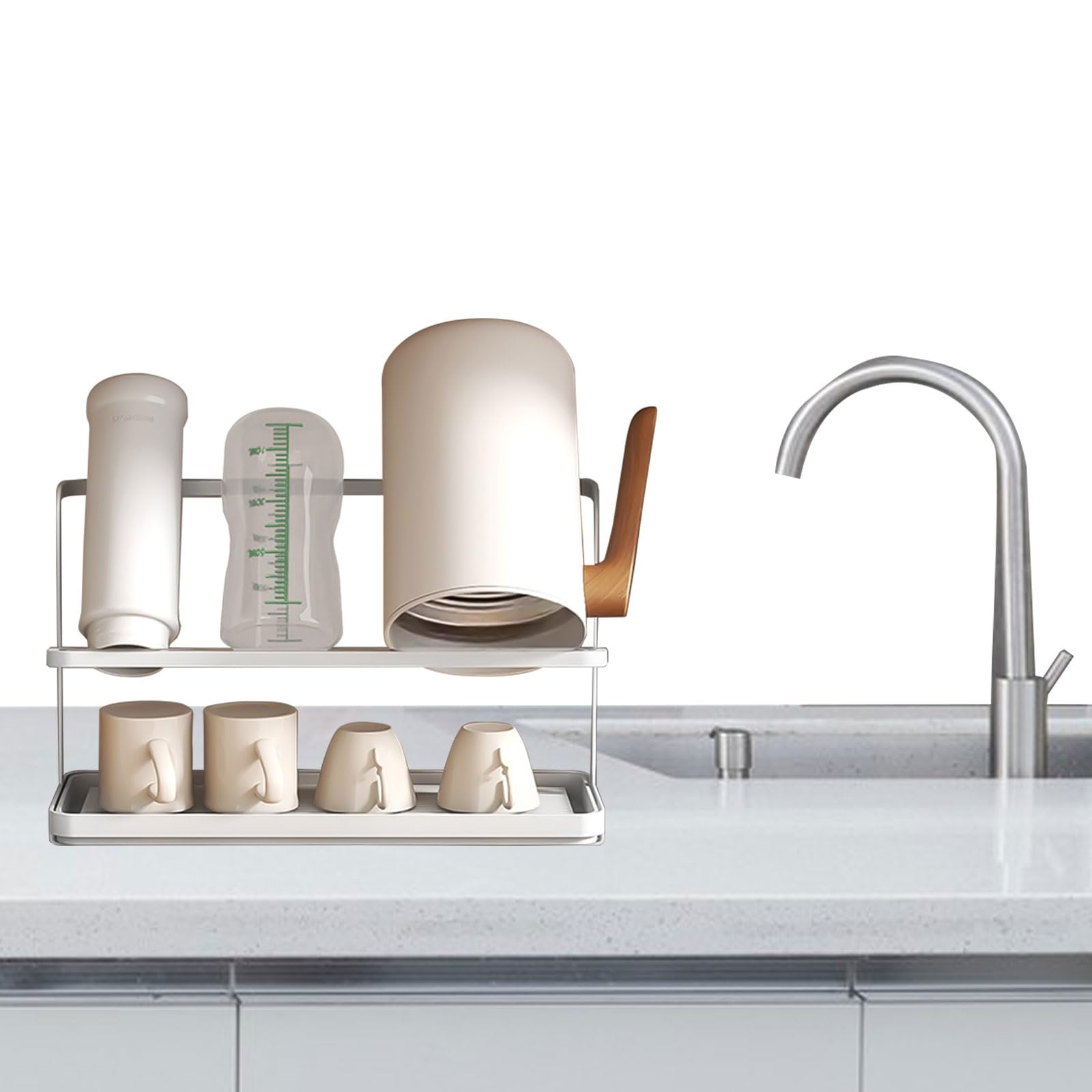 Escurridor de botellas que ahorra espacio con bandeja extraíble, 29 x 11 x 21 cm, perfecto para copas y botellas de vino, secado eficiente para cocina