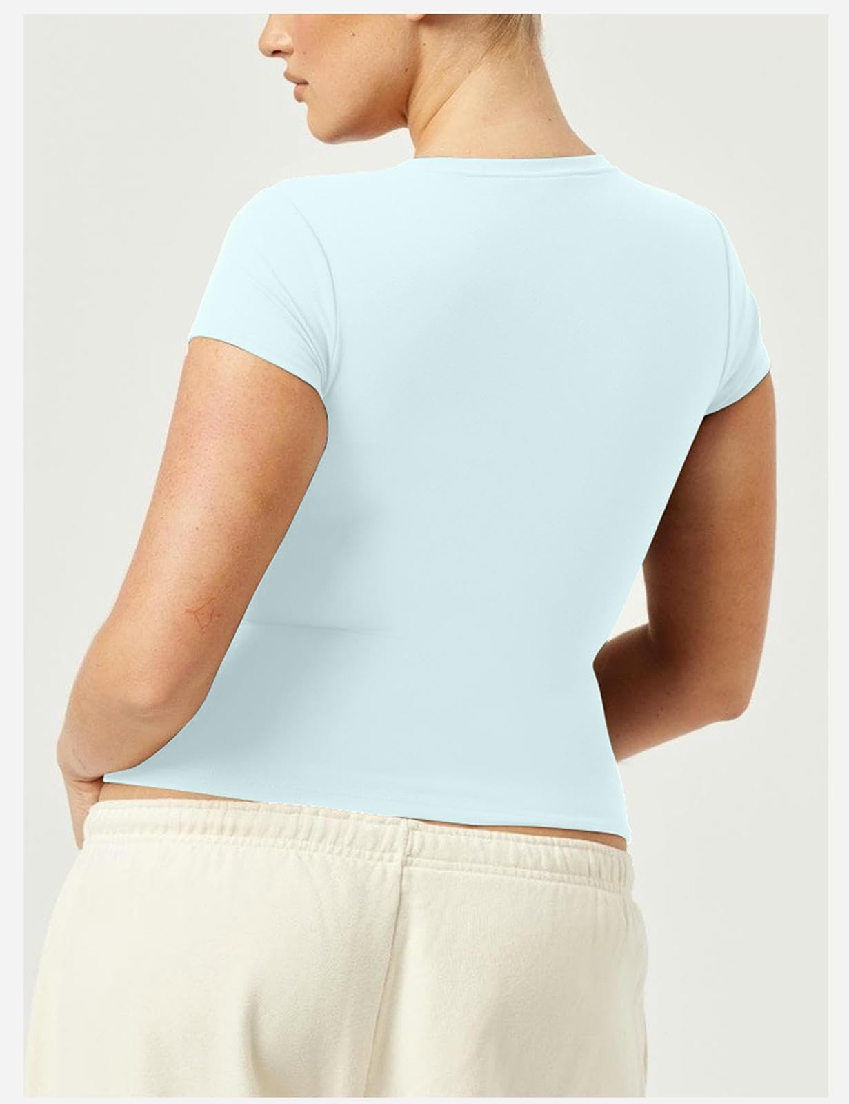 Damskie t-shirty podstawowe topy z krótkim rękawem, okrągły dekolt, slim fit, przycięta stylowa odzież uliczna