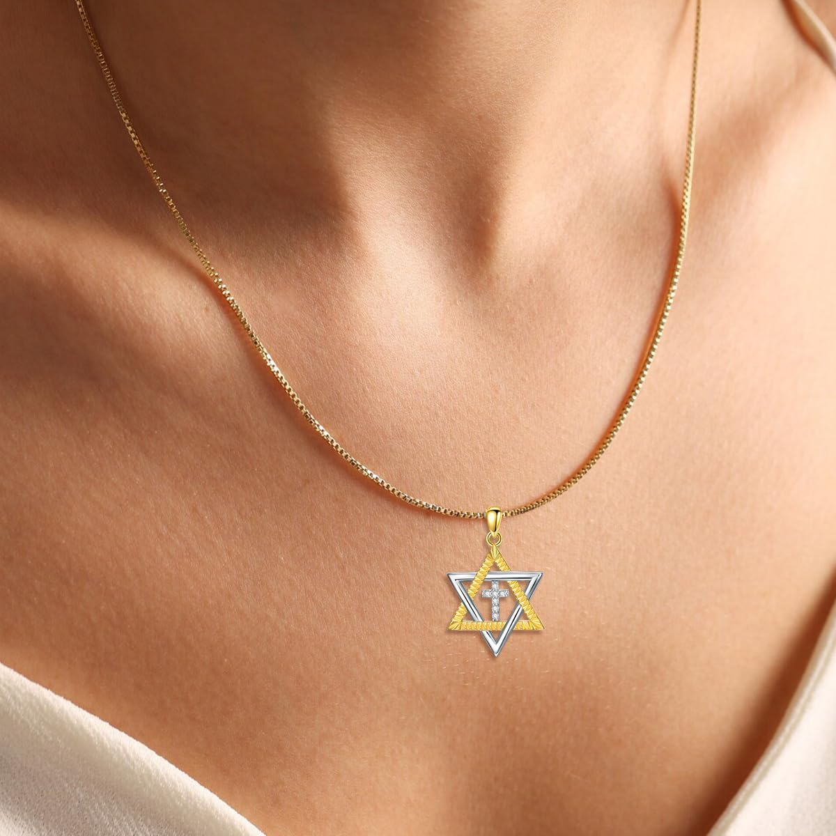 Natural Diamond Star of David Necklace for Women,925 Sterling Silver Star of David Pendant Cross Necklaces,Best Birthday Gift for Mom Wife - Image 2