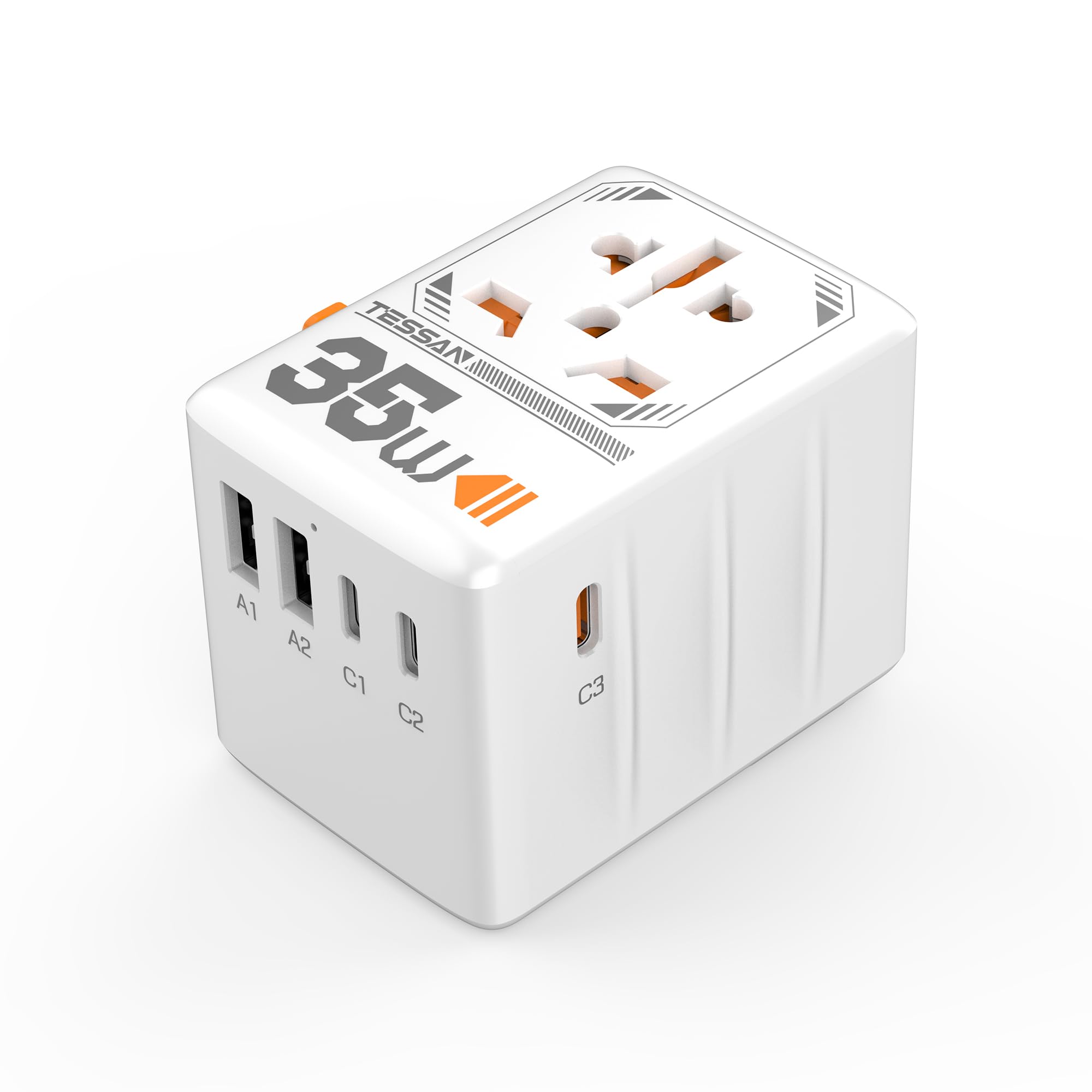 TESSAN Universal Travel Adapter 35W, International Plug Adaptor with 3 USB C and 2 USB A Charging Ports, Worldwide Power Outlet for US to European EU UK AUS Ireland(Type C/G/A/I)