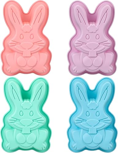 4 paquetes de moldes de silicona de Pascua, moldes de conejo, moldes de chocolate, moldes para hornear conejos, bandejas de silicona antiadherentes