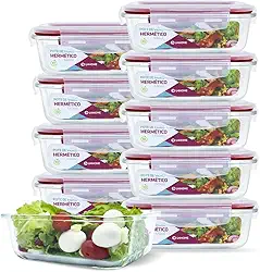 KIT 10 Potes de Vidro Retangular com Tampa Hermética 640ml Cor:Vermelho (QH)