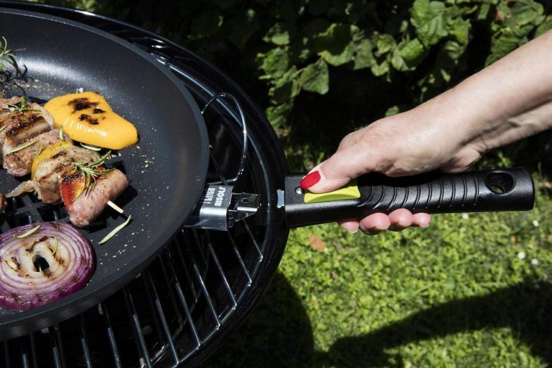 Padella per barbecue in alluminio antiaderente con fondo grigliato e manico rimovibile di Risolì, diametro 320 mm