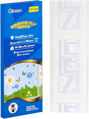 Garsum Paquete de 60 trampas adhesivas transparentes para ventana de interiores, atrapa insectos de papel para moscas de casa, tiras de pegamento