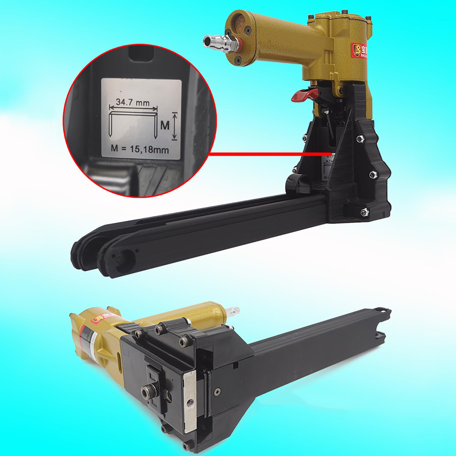 Grapadora de cierre de cartón, pistola grapadora neumática resistente con longitud y profundidad ajustables, ideal para sellar cajas y cajas plegables