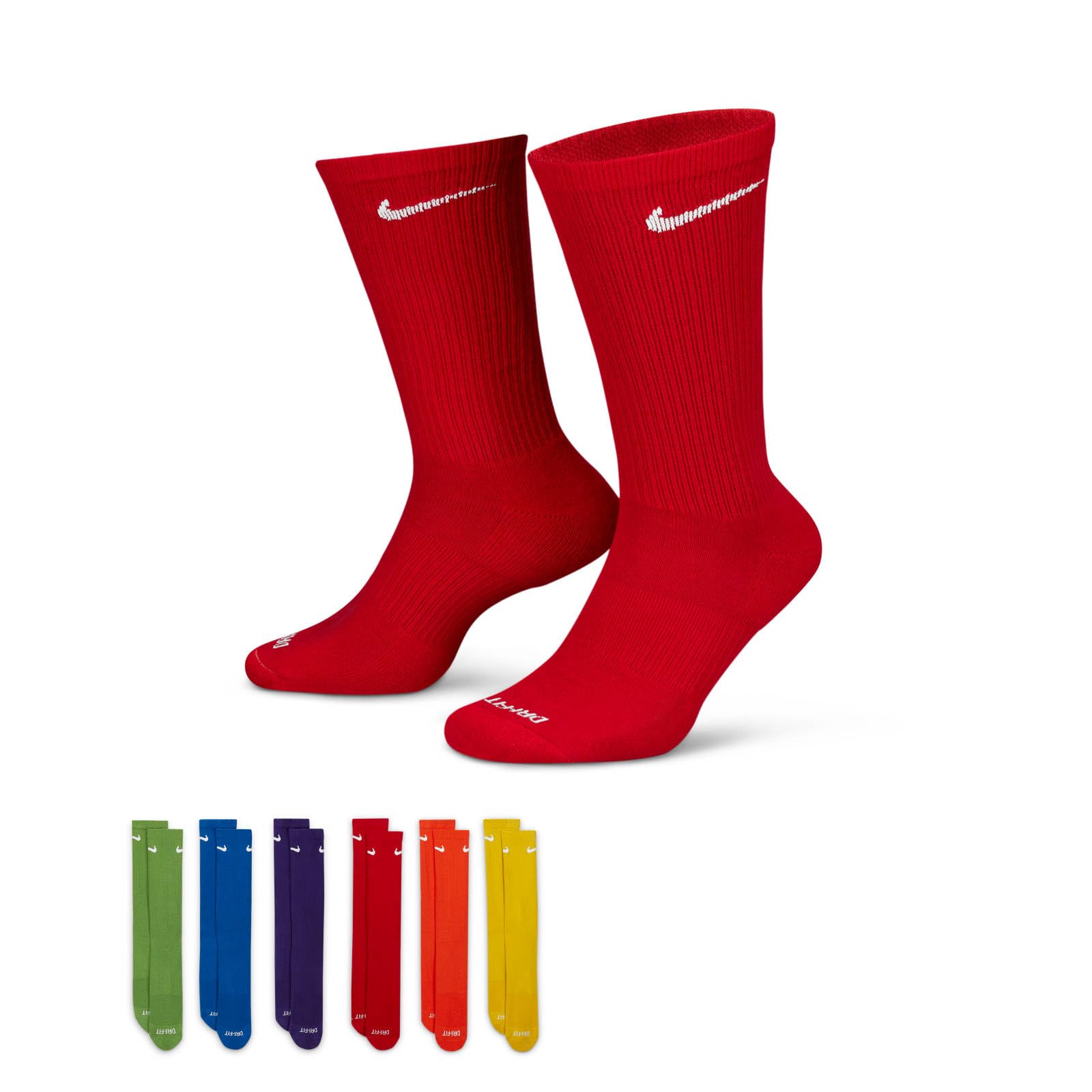 Nike Men Cotton Blend 6 Pack Sports Dri-Fit Moisture Wicking Athletic Crew Calf Length Socks