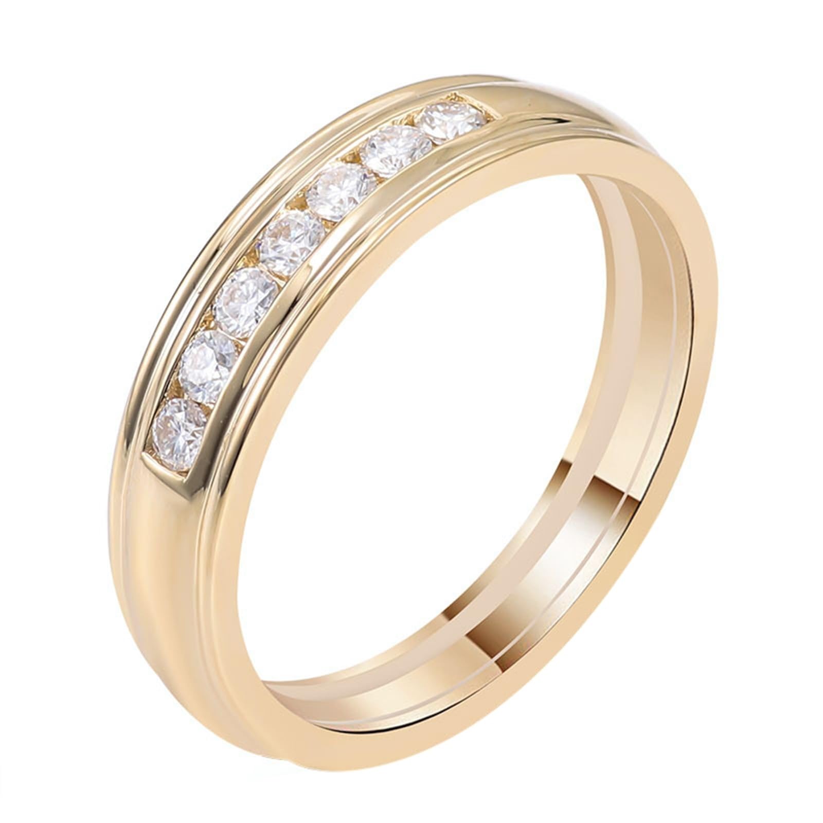 Anillo de oro amarillo para mujer, Moissanite, anillo de compromiso, oro auténtico 375/585/750, anillo de boda de media eternidad, 9 K/14 K/18 K, oro con grabado para mujeres