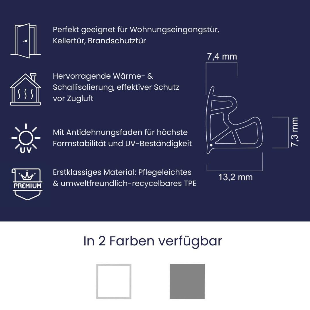 Stahlzargendichtung Weiß 25m - gegen Zugluft Lärm & Staub spart Heizkosten Dichtung Dichtungshöhe 15,5mm Dichtungsbreite 13mm Falz Türdichtung (Weiß 25m)