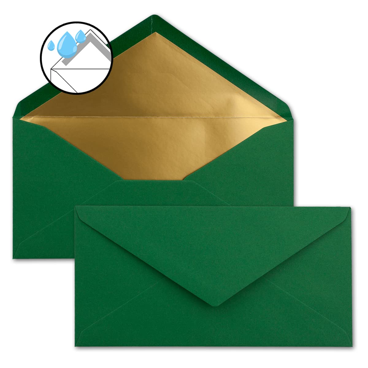 Long Envelopes size DIN Long, gummed, wet seal, Gold / Silver metallic lining 25 Umschläge dark green gold - Image 2