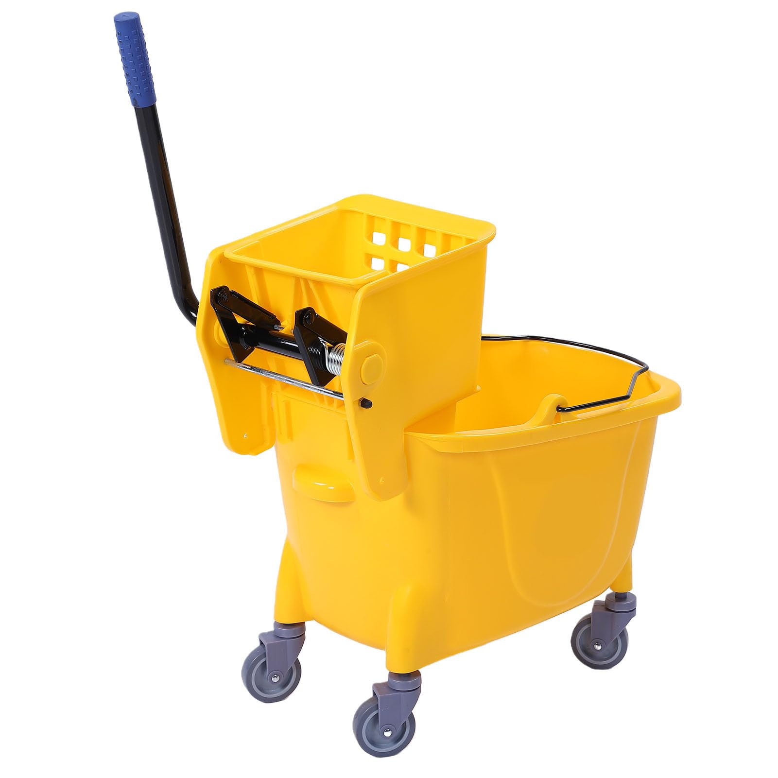 Cubo para Fregona Comercial de 32 litros, Cubo para Fregona Industrial con Escurridor Lateral, Ergonómico y Ruedas Universales, de Limpieza para Limpieza del Hogar, Pisos y Restaurantes