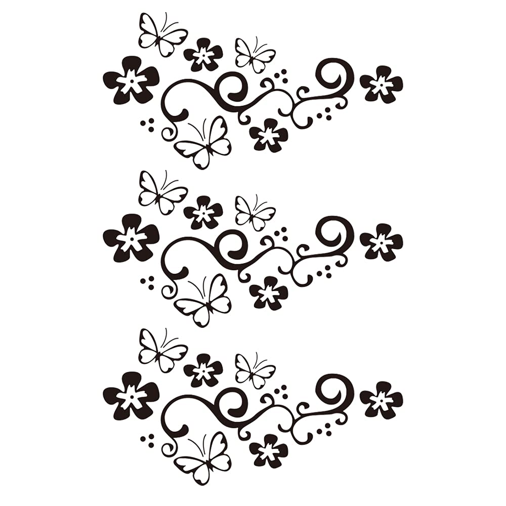 Black Na 3 Pcs Butterfly Flower Vine Car Sticker Car Door Window Sticker Used For Car Bumper Trunk Laptop Motorcycle Accessory Decor