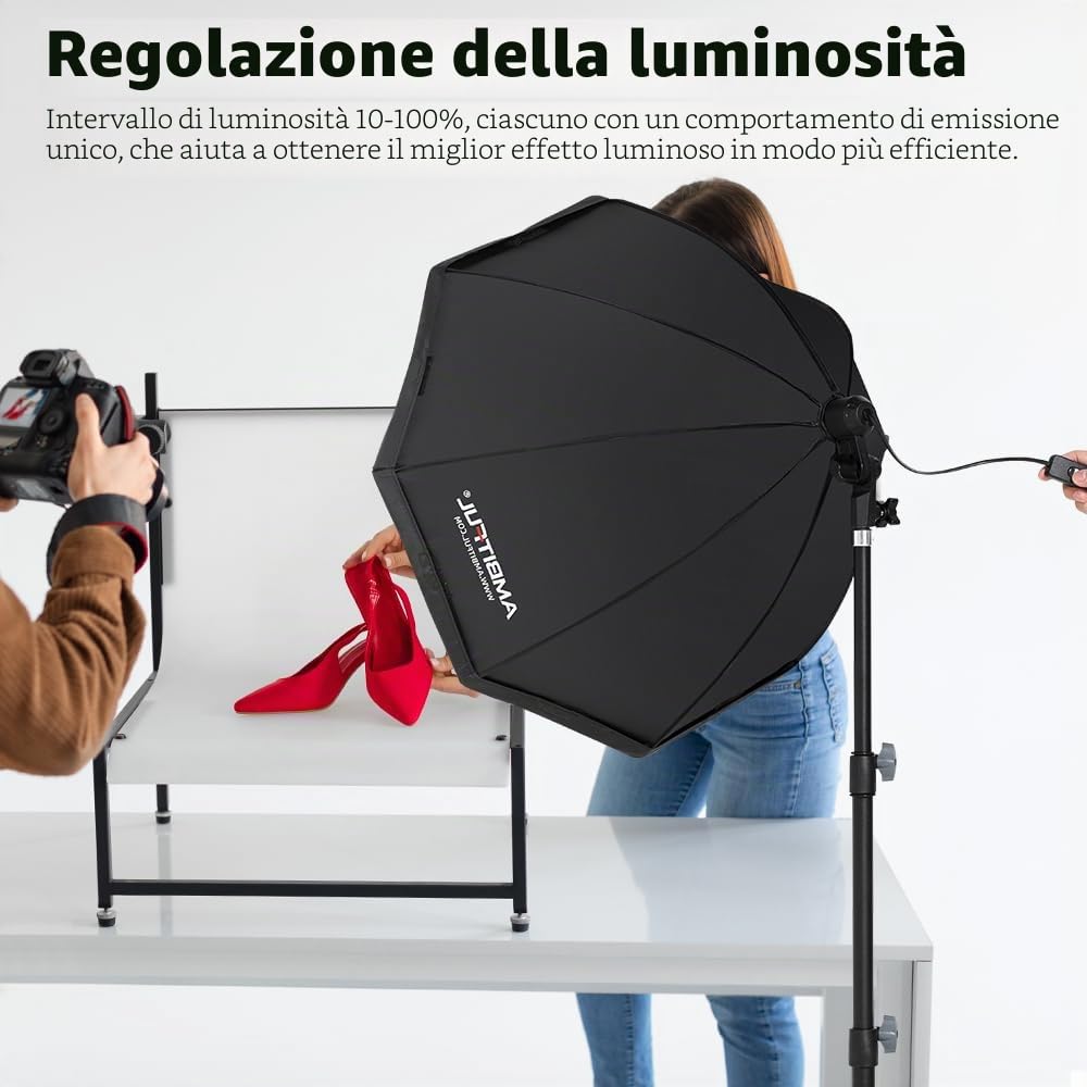 Kit di illuminazione per fotografia Softbox, 2 x AMBITFUL softbox da 65 cm con supporto per treppiede da 2 m e 2 lampadine LED bicolore da 50 W 3000-6500 K, illuminazione continua a LED