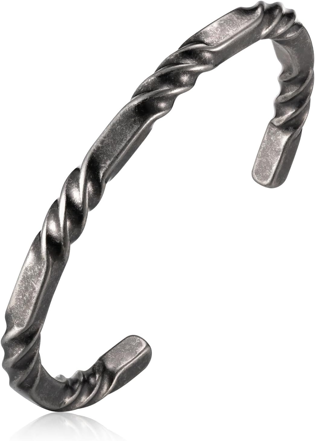 Hisatan Stainless Steel Mens Cuff Bracelet, Minimal Twist Cool Antique Retro/Silver/Black Open Metal Cuff Bangle Bracelets for Men, 65/70mm