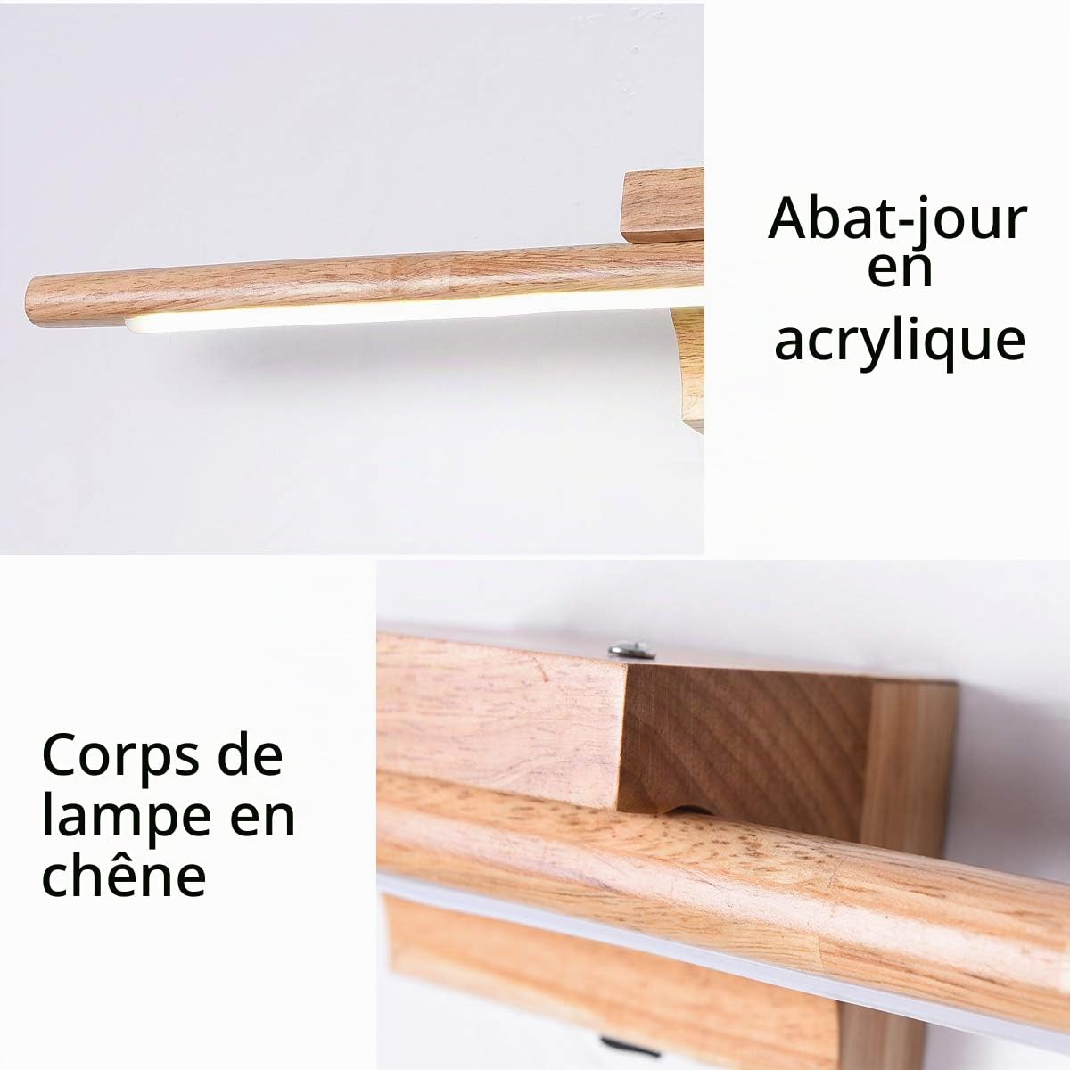 Lampe de Miroir Salle de Bain Bois Avec Interrupteur Moderne LED Applique Murale Intérieure IP44 Étanche Lampe de Coiffeuse Applique Miroir Cosmétique Coiffeuse Éclairage, 60Cm,3000k