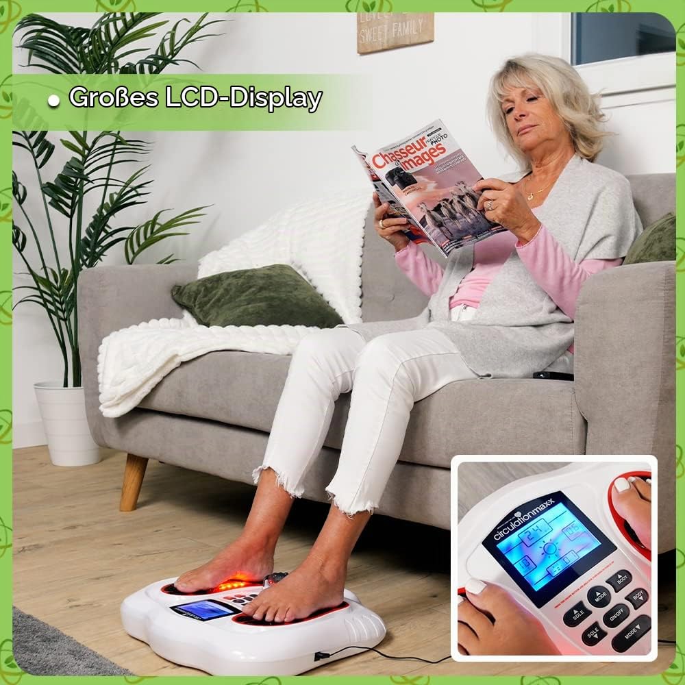 3-in-1 EMS Fußstimulator – 25 Programme, 99 Stufen, FAR-Infrarot, Fuß-Roller & TENS-Pads | Reizstrom-Gerät mit Fernbedienung für Beingesundheit & Entspannung | BioEnergiser Circulation Maxx