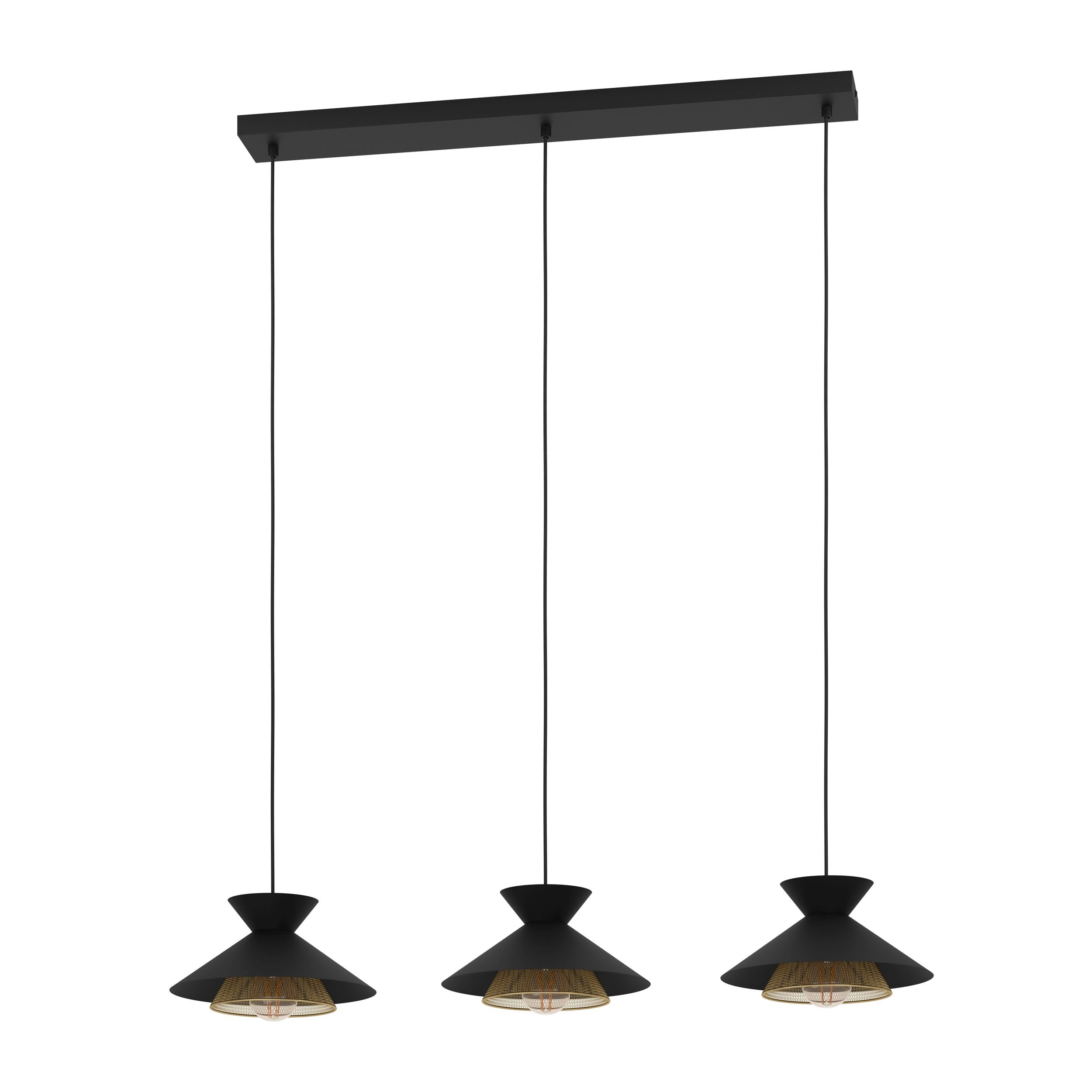 EGLO Grizedale 3 Pendant Light - Black Brass - Steel - E27 Fitting