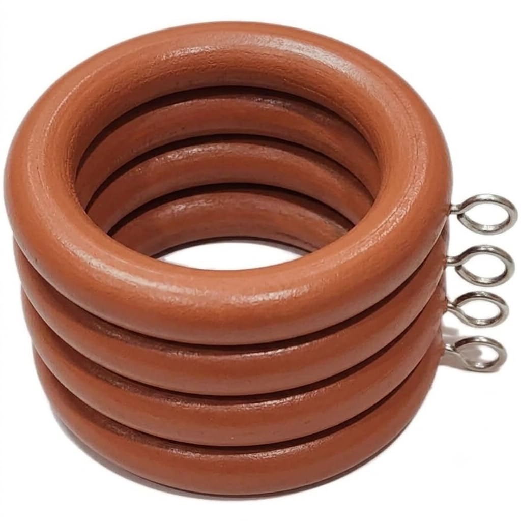 Wooden Curtain Rings 35mm with Screw Eye Terracotta Colour Drapery Curtain Rings Rod Hanging Sliding Eyelet for 32mm Poles 12 Pack.
