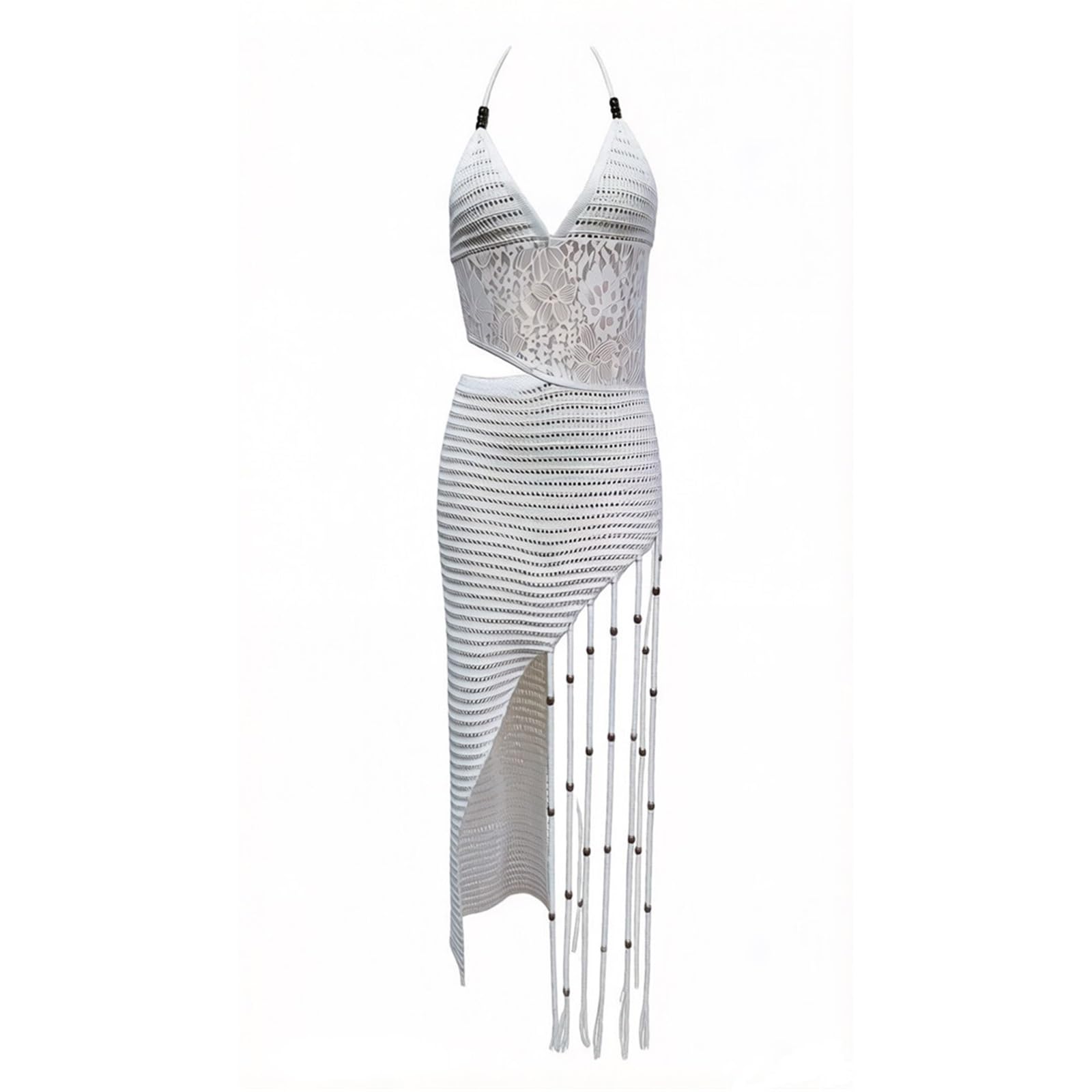 Vestido Playero for Mujer, Ropa de Playa, Túnica Punto asimétrica con Cuello Halter y borlas for para Las Vacaciones