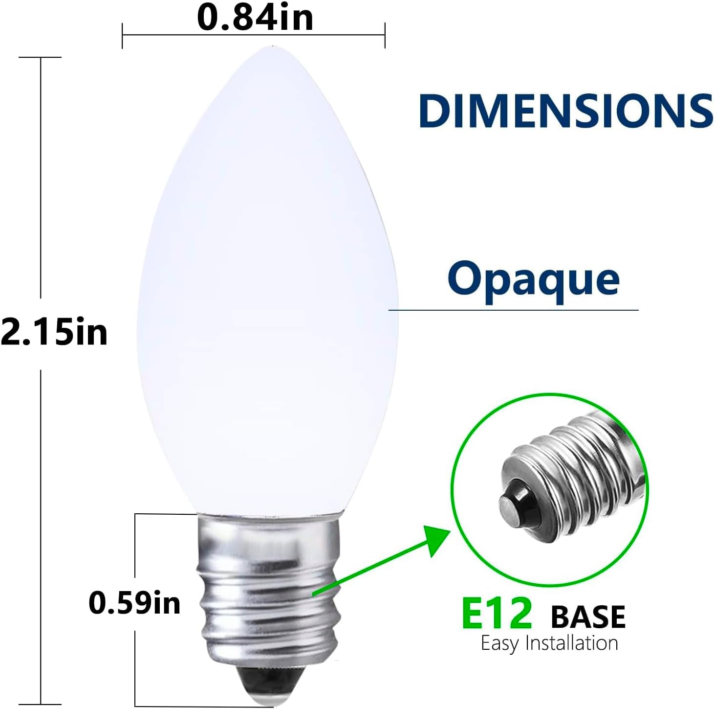 C7 Cool White LED Bulbs Dimmable Christmas Lights, 25 Pack, 0.72W Indoor/Outdoor, Waterproof, Night Light, E12 Base, IP65