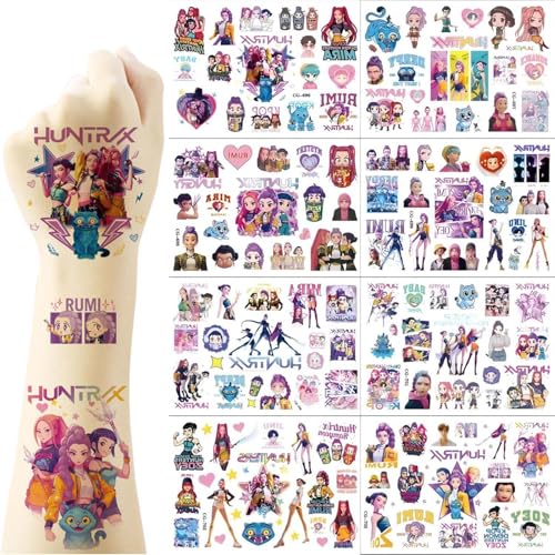 Tatuajes temporales KPop De_mon Girl Movie, 8 hojas (120 unidades), pegatinas de tatuajes removibles para niños, artículos para fiestas de cumpleaños, decoración y regalos