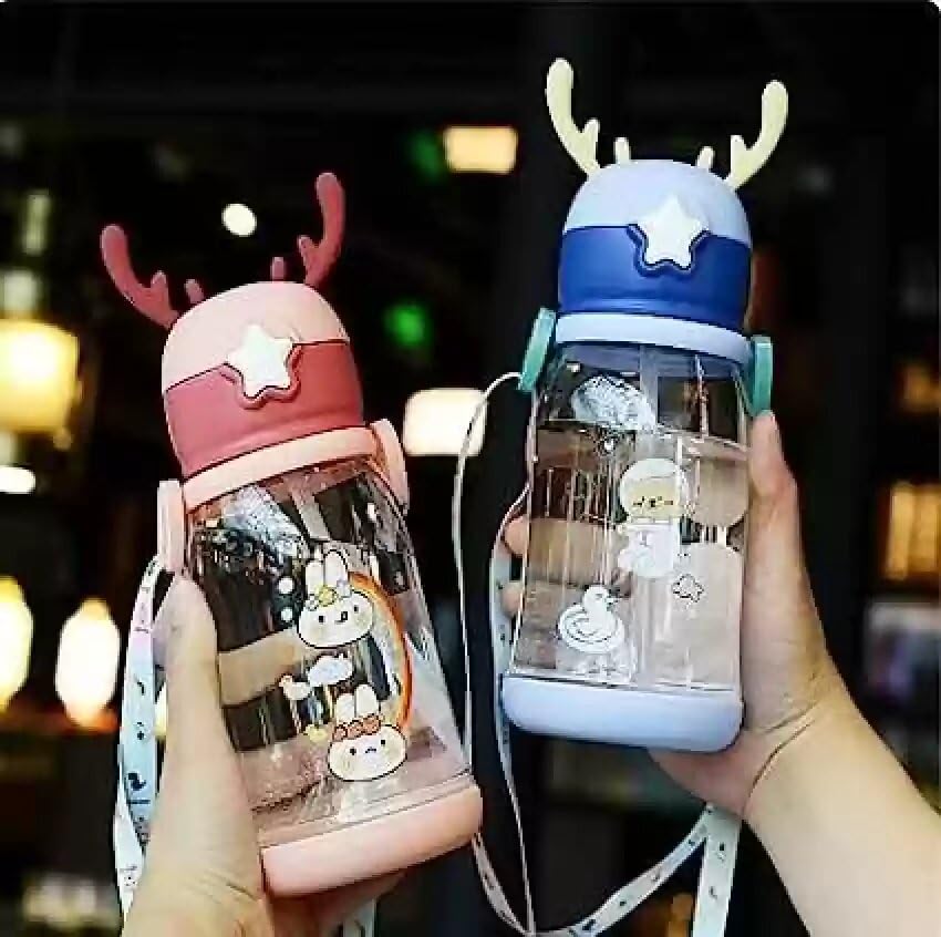 Aim Emporium 500ML Fun Cartoon Water Bottle with Straw & Strap – BPA Free, Leak-Proof, Non-Toxic, Perfect for Kids’ School and Home - Image 2 thumbnail