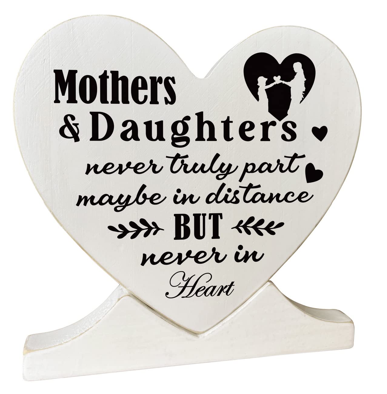 Photo 1 of -Vintage White Mothers and Daughters Plaque, Never Truly Apart, Maybe in Distance But Never in Heart, Rustic Heart Shaped Wood Plaque Gift, Heart Wood Sign, Gifts for Mom, Daughter, Mother's Day