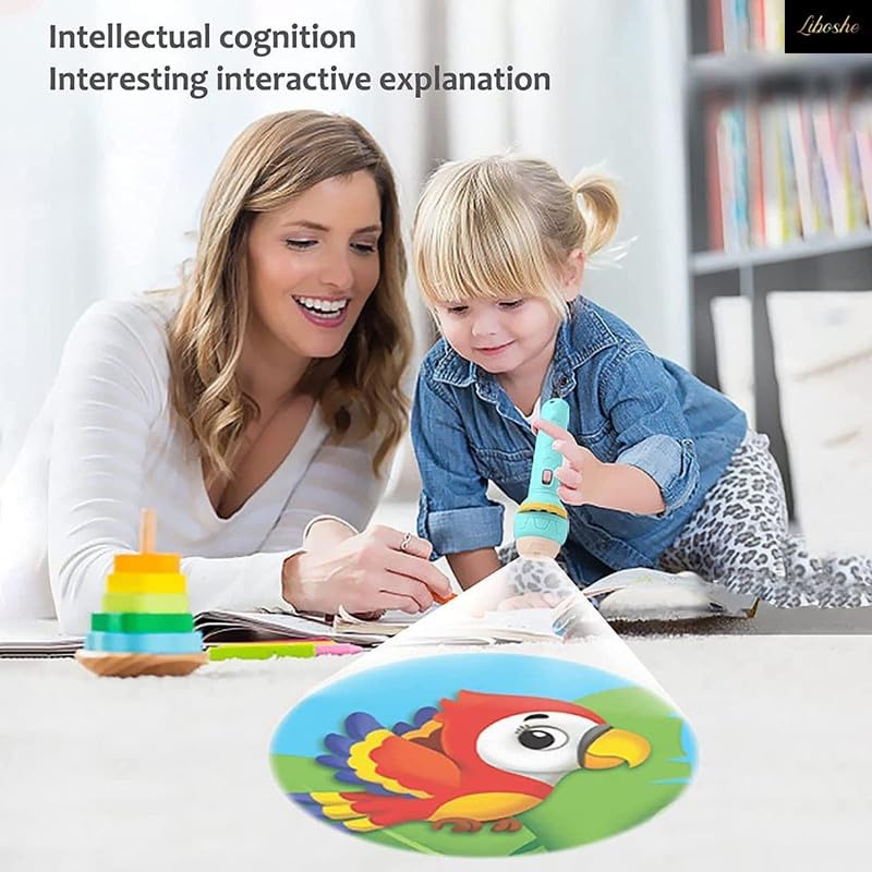 Image of Mini Slide Projector Torch for Kids with Animal Patterns【6 Slides with 48 Projections】 for Flashlight & Bedtime Stories for Children【Pack of 1】