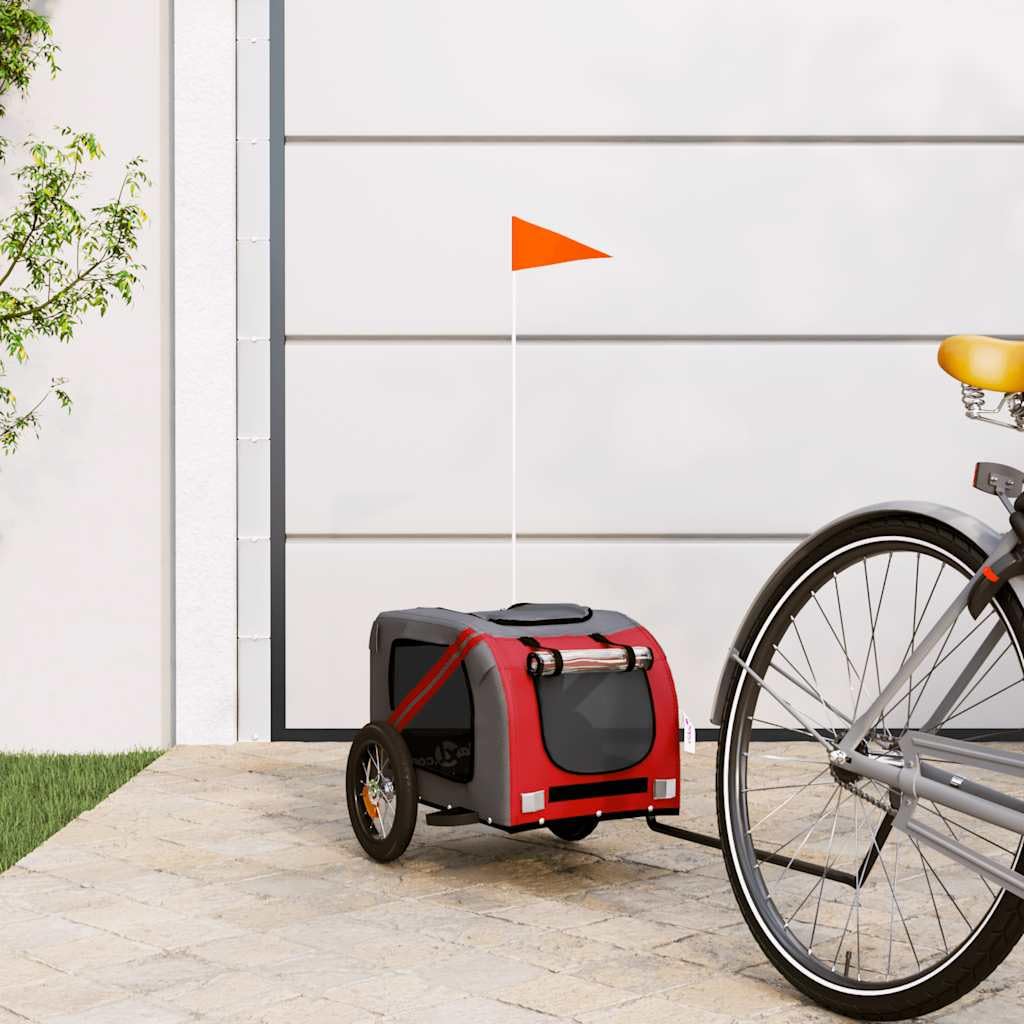 Rimorchio per bicicletta per cani, arancione, grigio, tessuto Oxford, ferro
