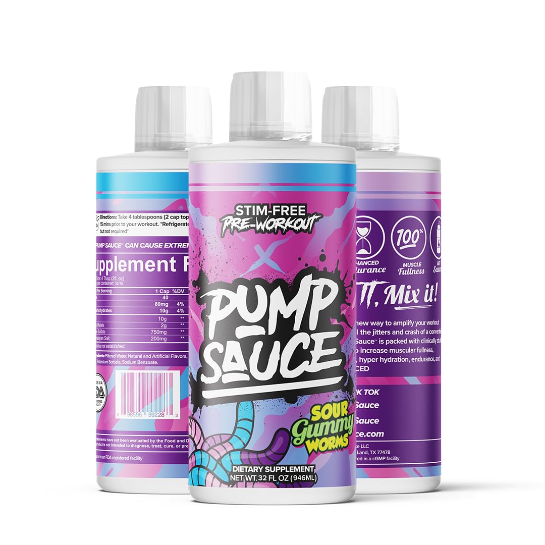 Pump Sauce Pre-Workout - 32 oz, Sour Gummy Worms, No Caffeine, Full Spectrum Liquid, Gluten Free, Vegan, Zero Sugar — Amazon image 2