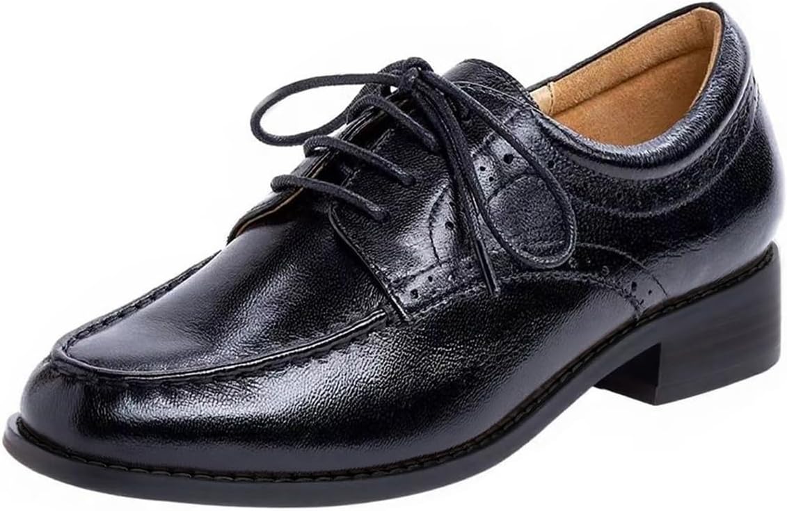 Mona flying Women's Classic Leather Derby Oxfords Round Toe Lace up Flat Office Work Shoes for Ladies