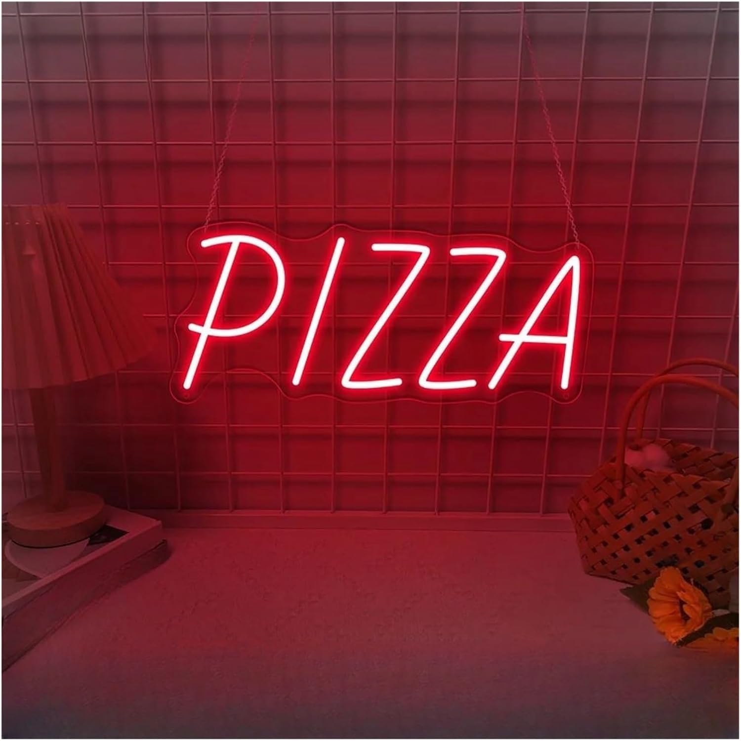 Zynther Neon lamp Eon Sign Neon with Dimmable Letters Pizza, Lights for Shop 17cm×40cm(Rose)