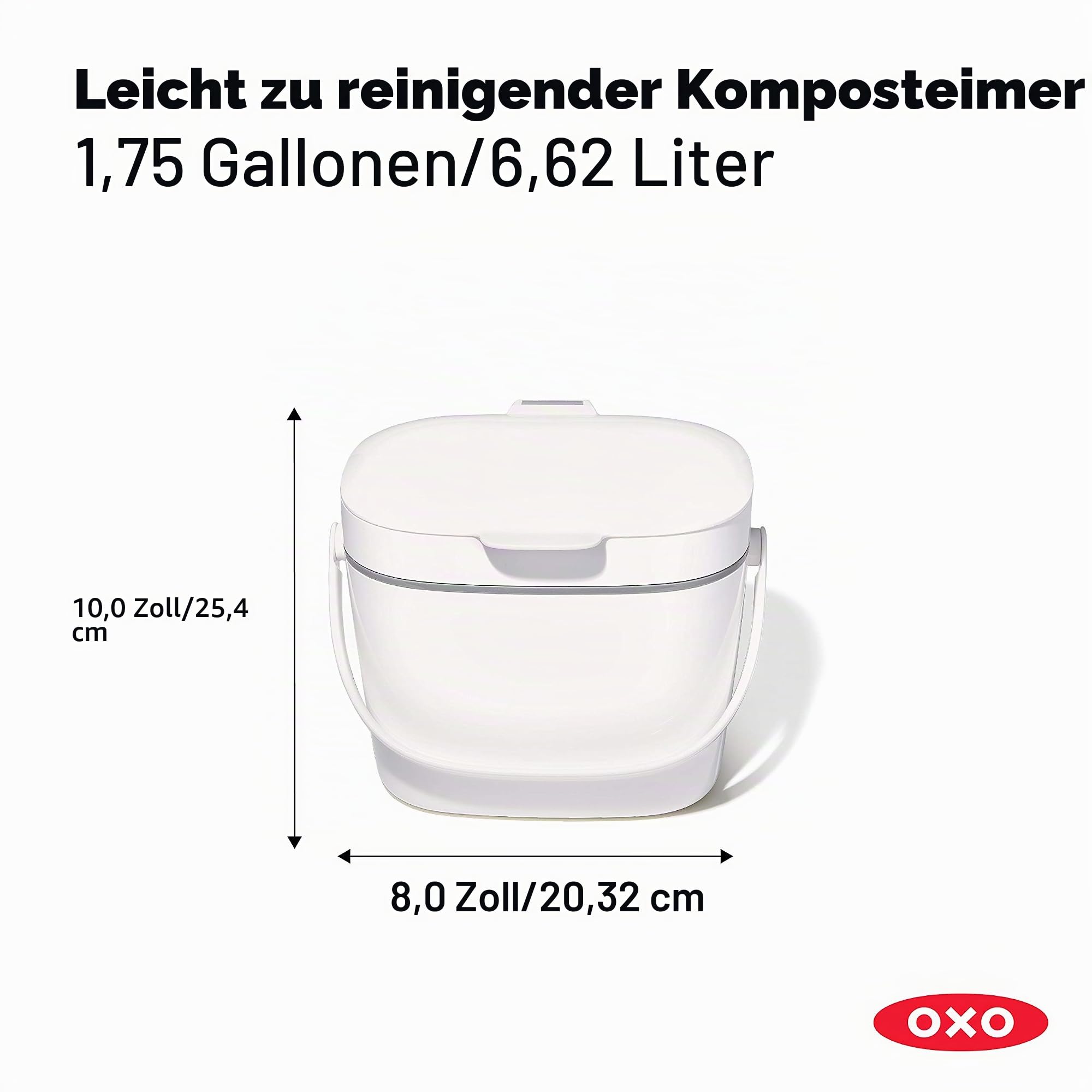 OXO Good Grips Komposteimer weiß – geruchsdichter Biomülleimer für die Küche – 6,6 l