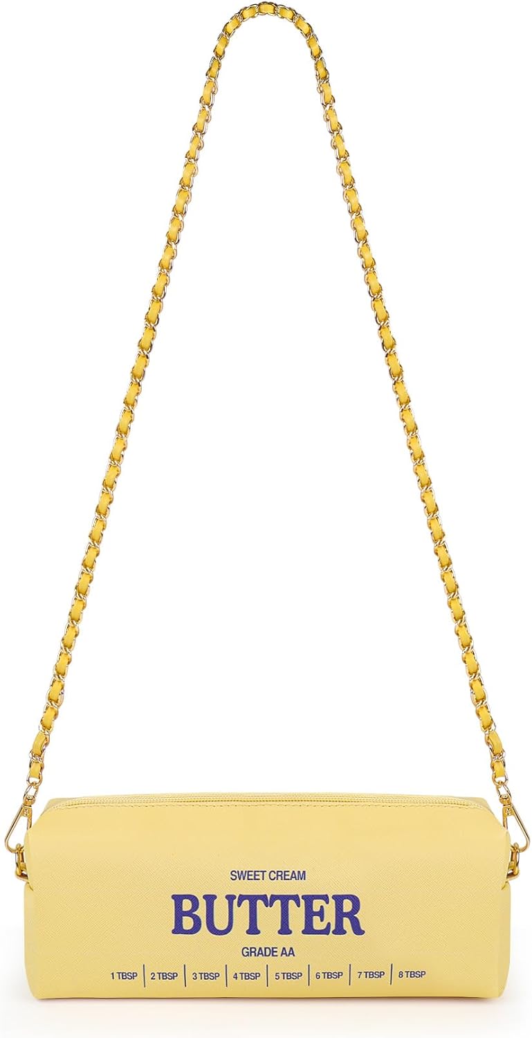 Funny Butter Crossbody Bag, Small Purse with Chain Strap, PU Leather Shoulder Bag Gifts for Women Teen Girls