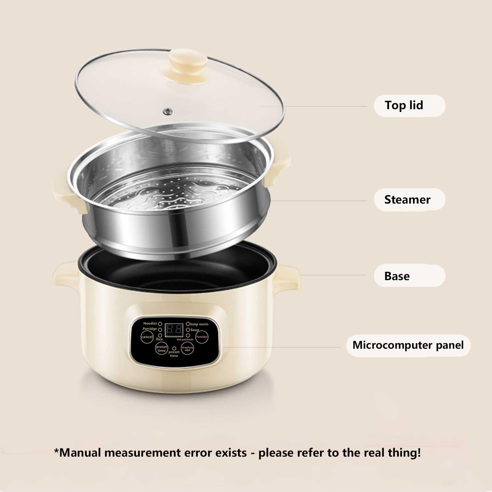 Hot Pot Electric with Steamer, 3.2LPortable Hot Pot with Delay Timer Function, Multifunctional Non-Stick Ramen Cooker for Steak, Pasta, Hot Pot, Ramen, Quick Heating and Overheat Protection