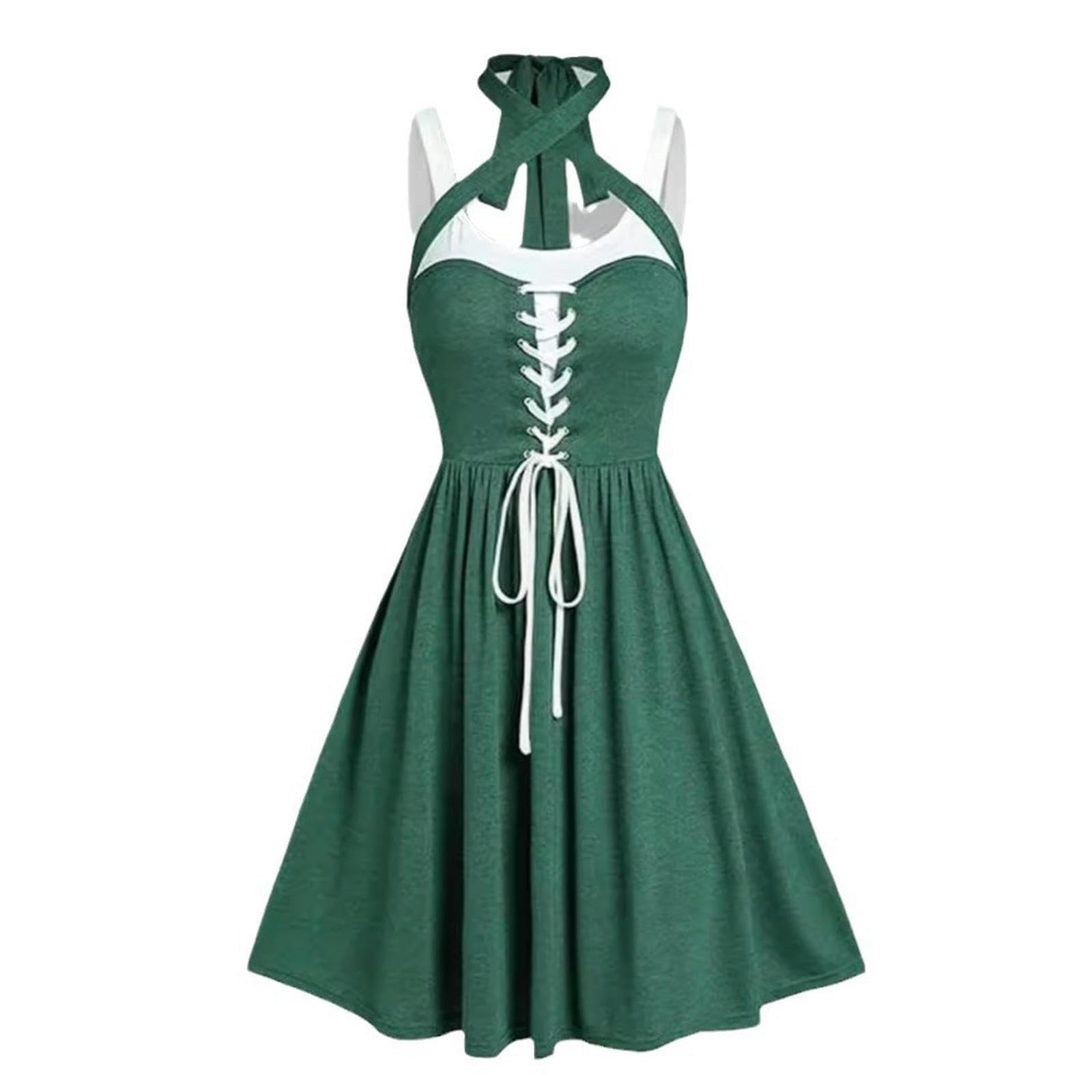 Robe pastorale verte pour femmes avec jupe trapèze à bretelles croisées taille L