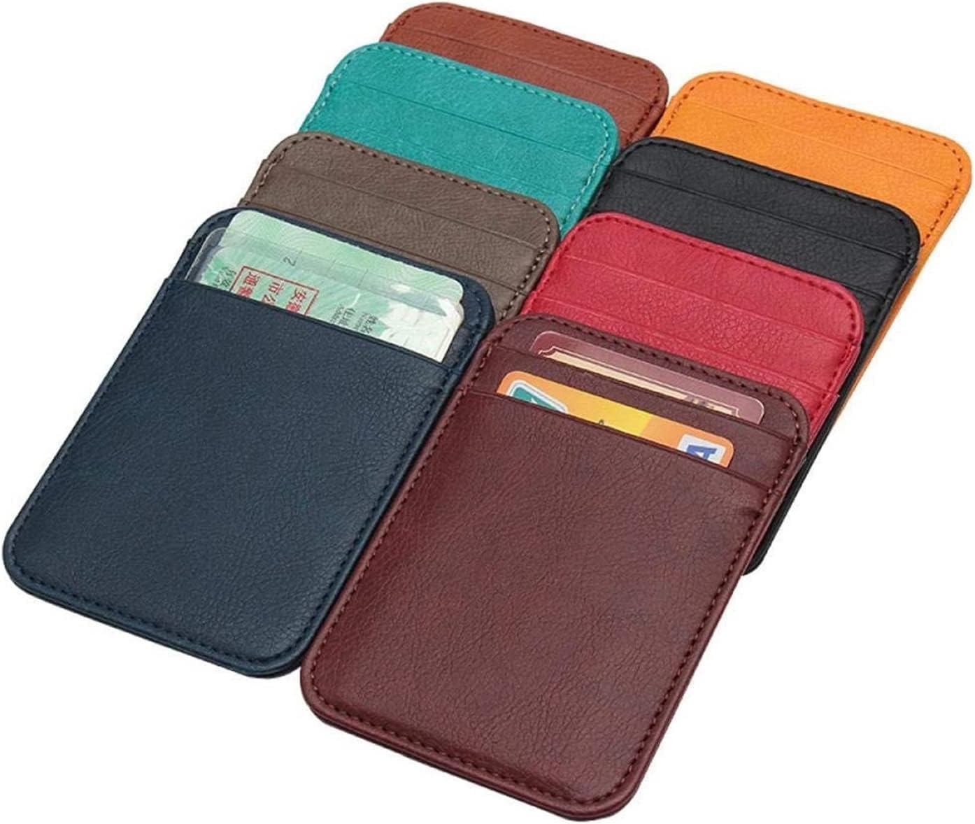 Mini Leather ID Business Card Holder Multi Slot Slim Solid Color Driver License Case Ticket Credit Card wallet(Yellow)