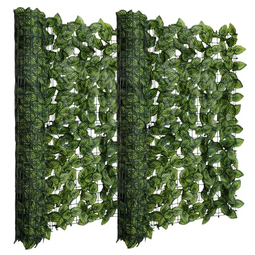 Mantigositeen Künstliche Efeu Wassermelonenblatt Hecke Sichtschutz,Efeu Sichtschutz 200 * 300cm,Sichtschutzzaun, Rolle,Efeublätter eignet Sich perfekt für Terrassenbereiche im Freien