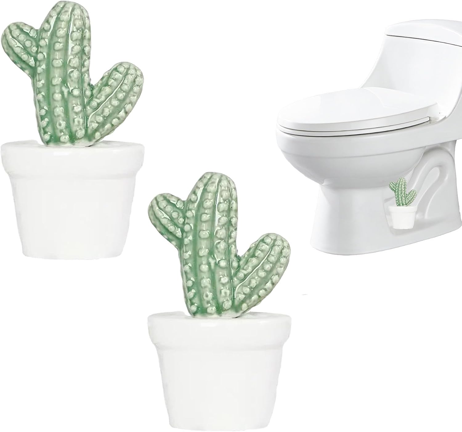 2 Pack Ceramic Cactus Pot Toilet Floor Bolt Caps, Cute Bird Toilet Bowl Screw Covers, Toilet Bolt Figurine Bowl, Decorative Bathroom